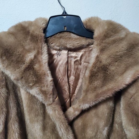 Dubrowsky & Joseph Tissavel France Light Brown Faux Button Up Fur Coat - Picture 5 of 9